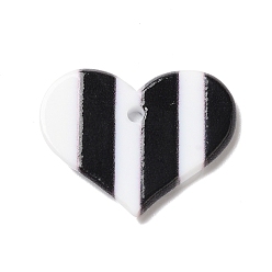 Black Acrylic Pendants, Heart with Stripe, Black, 18x23x2.5mm, Hole: 1.6mm