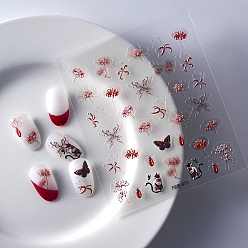 Красный 5 наклейки на водные наклейки для ногтей, тиснение цветок и кот, для украшения ногтей, красные, 9.5x8 см