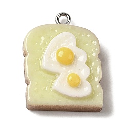 Snow Opaque Resin Imitation Food Pendants, Egg Bread Charms with Platinum Tone Iron Loops, Snow, 25x19x8.5mm, Hole: 1.5mm