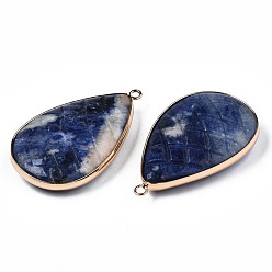 Sodalite Natural Sodalite Pendants, with Light Gold Plated Brass Findings, Teardrop, 50~51x31~31.5x10mm, Hole: 2mm
