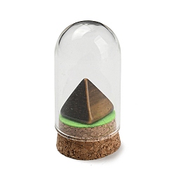 Tiger Eye Natural Tiger Eye Pyramid Display Decoration with Glass Dome Cloche Cover, Cork Base Bell Jar Ornaments for Home Decoration, 30x58.5~60mm