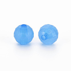 Bleu Dodger Perles acryliques transparentes, teint, facette, ronde, Dodger bleu, 9.5x9.5mm, Trou: 2mm, environ970 pcs / 500 g