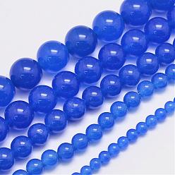 Синий Натуральные и крашеные нити шарик Malaysia нефрита, круглые, синие, 6 мм, отверстие : 0.8 мм, около 64 шт / нитка, 15 дюйм