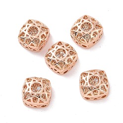 Bisque Eco-friendly Brass Cubic Zirconia Multi-Strand Links, Cadmium Free & Lead Free, Square, Rose Gold, Bisque, 8x8x5mm, Hole: 1.2mm