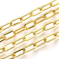 Oro Cadenas de clips de hierro sin soldar, Plano Oval, cadenas portacables alargadas estiradas, con carrete, dorado, 10x5x1 mm, aproximadamente 82.02 pies (25 m) / rollo