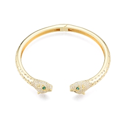Real 18K Gold Plated Green Cubic Zirconia Leopard Open Cuff Bangles, Brass Jewelry for Women, Real 18K Gold Plated, Inner Diameter: 2-1/8x2-3/8 inch(5.5x5.9cm)