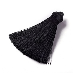 Black Nylon Tassel Pendants, Black, 70~72x17~18mm, Hole: 3~4mm
