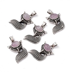 Kunzite Natural Kunzite Pendants, Fox Charms, with Antique Silver Color Brass Findings, 29x19x8mm, Hole: 4~5x3.5mm