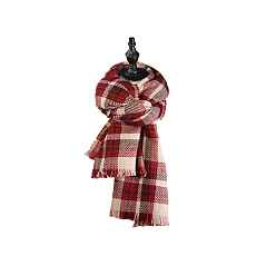 Brown Knitting Wool Long Polyester Tartan Scarf, Couple Style Winter/Fall Warm Soft Scarves, Brown, 169~210x61cm