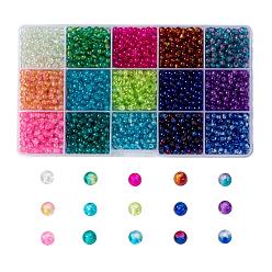 Couleur Mélangete Perles de verre craquelées et craquelées, ronde, avec des conteneurs de stockage de perles en plastique rectangle, couleur mixte, 4mm, trou: 1.1~1.3 mm, environ 3000 / boîte