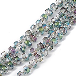 Vert Mer Transparentes perles de verre de galvanoplastie brins, facette, rondelle, demi-plaqué, vert de mer, 5.5x3.5~4mm, Trou: 1mm, Environ 100 pcs/chapelet, 21.65~22.05 pouce (55~56 cm)