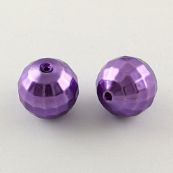 Medium Purple ABS Plastic Imitation Pearl Faceted Round Beads, Medium Purple, 20mm, Hole: 2.5mm, about 122pcs/500g