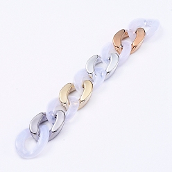 Blanc Imitation de pierres précieuses chaînes de bordure en acrylique à la main, avec anneau de liaison en plastique ccb, blanc, lien: 29x21x6 mm, environ 39.37 pouces (1 m)/brin