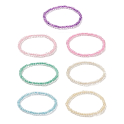 Mixed Color 7Pcs 7 Color Candy Color Glass Seed Beaded Stretch Bracelets Set for Women, Mixed Color, Inner Diameter: 2-1/8 inch(5.3cm), 1Pc/color
