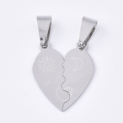 Stainless Steel Color 201 Stainless Steel Split Pendants, Heart with Heart, with Word Best Friends, Stainless Steel Color, 23x19x1mm, Hole: 8x4mm