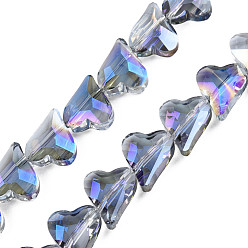Azul Electroplate transparentes cuentas de vidrio hebras, facetados, corazón, azul, 12x10x5 mm, agujero: 1 mm, sobre 60 unidades / cadena, 24.41 pulgada (62 cm)