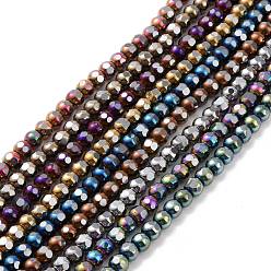 Mixed Color Electroplated Non-magnetic Synthetic Hematite Beads Strands, Faceted, Round, Mixed Color, 6~6.5x5~5.5mm, Hole: 1.4mm, about 73pcs/strand, 15.59~15.75 inch(39.6~40cm)