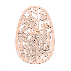 Rose Gold Brass Pendants, Etched Metal Embellishments, Hollow Out Oval with Flower, Rose Gold, 40x24x0.2mm, Hole: 1.6mm
