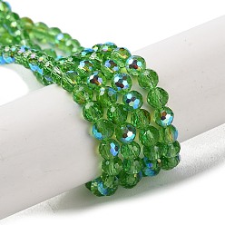 Vert Transparentes perles de verre de galvanoplastie brins, de couleur plaquée ab , facette, ronde, verte, 3.8x4.2mm, Trou: 0.9mm, Environ 98 pcs/chapelet, 14.96'' (38 cm)