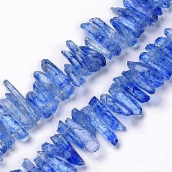 Royal Blue Natural Crackle Quartz Crystal Dyed Beads Strands, Chip, Royal Blue, 13~38x3~7x4~7mm, Hole: 1mm, about 67~70pcs/strand, 14.76~15.16''(37.5~38.5cm)
