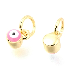 Pink Laiton émail pendentifs, plaqué longue durée, réel 18 k plaqué or, avec des anneaux de saut, Colonne avec mauvais œil, rose, 5x3.5x4.5mm, anneau de saut: 5x0.6 mm, 3 mm de diamètre intérieur.
