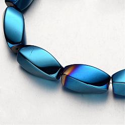 Blue Plated Electroplate Non-magnetic Synthetic Hematite Beads Strands, Twisted Oval, Blue Plated, 12x8mm, Hole: 1mm, about 33pcs/strand, 15.7 inch