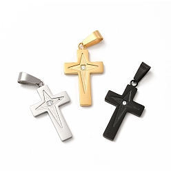 Mixed Color 304 Stainless Steel Pendants, with Rhinestone, Cross, Mixed Color, 33.5x19.5x2.5mm, Hole: 10x5.5mm