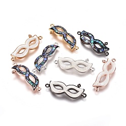 Mixed Color Brass Micro Pave Cubic Zirconia Links, with Shell, Mask, Mixed Color, 11x29x3mm, Hole: 1.4mm