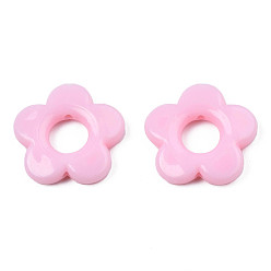 Pink Opaques cadres de perles acryliques, fleur, rose, 19x20x3.5mm, Trou: 1.6mm, diamètre intérieur: 6.5 mm, environ632 pcs / 500 g