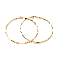 Real 18K Gold Plated Vacuum Plating 201 Stainless Steel Big Hoop Earrings for Women, with 304 Stainless Steel Pins, Golden, 70x2mm, Pin: 0.6mm