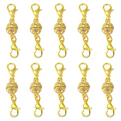 Golden Alloy Crystal Rhinestone Magnetic Clasps, with Double Lobster Claw Clasps, Golden, 41mm, Lobster Clasp: 12x7x3mm, Magnetic Clasp: 15x8.5mm