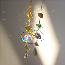 Clear AB Quartz Crystal Big Pendant Decorations, Hanging Sun Catchers, Sun, Clear AB, 42cm