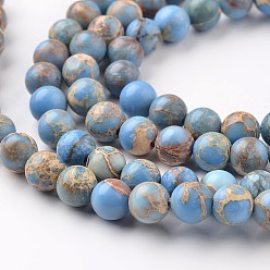 Bleu Bleuet Brins de perles de jaspe impérial naturel, ronde, teint, bleuet, 10mm, Trou: 1mm, Environ 38 pcs/chapelet, 15 pouce