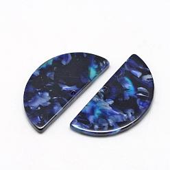 Midnight Blue Cellulose Acetate(Resin) Semi Circle Pendants, Half Round, Midnight Blue, 23.5x12x2.5mm, Hole: 1.5mm