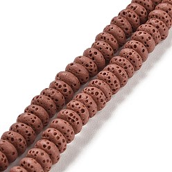 Rouge Indien Brins de perles teintes en pierre de lave naturelle, rondelle, rouge indien, 6x3mm, Trou: 1.2mm, Environ 58 pcs/chapelet, 7.87 pouce (20 cm)