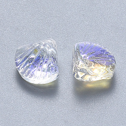Clair AB Perles de verre peintes par pulvérisation transparent, perles percées, de couleur plaquée ab , forme de pétoncle, clair ab, 10x10.5x6mm, Trou: 1mm
