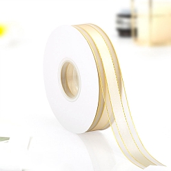 Light Yellow Polyester Organza Ribbons with Gold Edge, Garment Accessories, Gift Wrapping Ribbon, Light Yellow, 1 inch(25mm), about 49.21 Yards(45m)/Roll