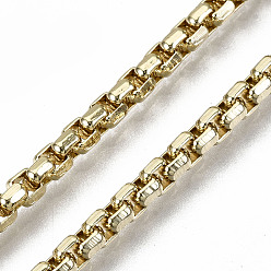 Light Gold Brass Box Chains, Long-Lasting Plated, Soldered, Light Gold, 3x3x1.5mm
