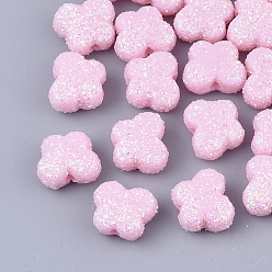 Pink Perles acryliques opaques, avec de la poudre de paillettes, papillon, rose, 9x11x5.5mm, Trou: 1.6mm
