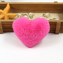 Hot Pink Imitation Fur Pom Pom Balls, for DIY Keychain Bag Making Accessories, Heart, Hot Pink, 10x8cm