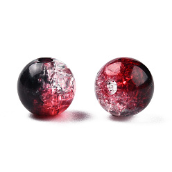 Dark Red Transparent Crackle Acrylic Beads, Round, Dark Red, 8x7.5mm, Hole: 1.8mm, about 1700pc/500g
