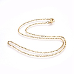 Golden 304 Stainless Steel Rolo Chain Necklaces, with 304 Stainless Steel Beads and Clasps, Golden, 17.5 inch(44.8cm), 2mm