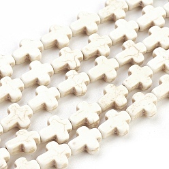 Beige Synthetic Turquoise Beads Strands, Dyed, Cross, Beige, 10x8x3mm, Hole: 1mm, about 38pcs/strand, 15 inch