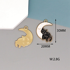 Luna Colgantes de la aleación del esmalte, dorado, amuleto de gato, luna, 30x20 mm