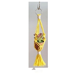 Yellow Macrame Cotton Pendant Decorations, Boho Style Hanging Planter Baskets for Interior Car View Mirror Hanging Ornament, Yellow, 300x40mm