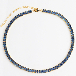 Azul Collar tenis clásico con circonitas cúbicas, collares de cadena de eslabones rectangulares de latón dorado, azul, 12.99 pulgada (33 cm)