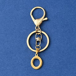 Letter O 304 Stainless Steel Initial Letter Charm Keychains, with Alloy Clasp, Golden, Letter O, 8.5cm