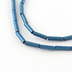 Blue Plated Tube Electroplate Non-magnetic Synthetic Hematite Bead Strands, Matte Style, Blue Plated, 8x2mm, Hole: 1mm, about 50pcs/strand, 15.7 inch