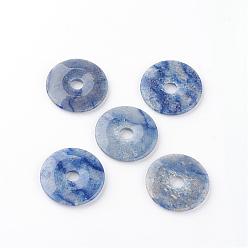 Aventurine Dyed Natural Brazil Blue Aventurine Pendants, Donut/Pi Disc, Donut Width: 19~19.5mm, 49~50x6~8mm, Hole: 10~12mm