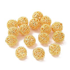 Real 18K Gold Plated Rack Plating Brass Hollow Beads, Cadmium Free & Lead Free, Round, Real 18K Gold Plated, 8mm, Hole: 1.2mm